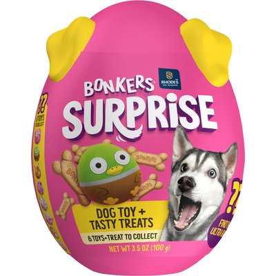 BONKERS BONKERS Surprise Blind Box with Plush Dog Toy & Chicken Flavored Biscuit Crunchy Dog Treats, 3.5-oz