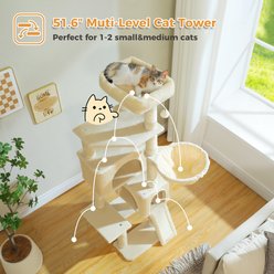 PAWZ Road 60-in Cat Tree Cat Tower with 2 Condos, Spacious Perch, Cozy Basket & Sisal-Covered Scratching Posts, Beige, Medium: 51.6-in slide 2 of 8