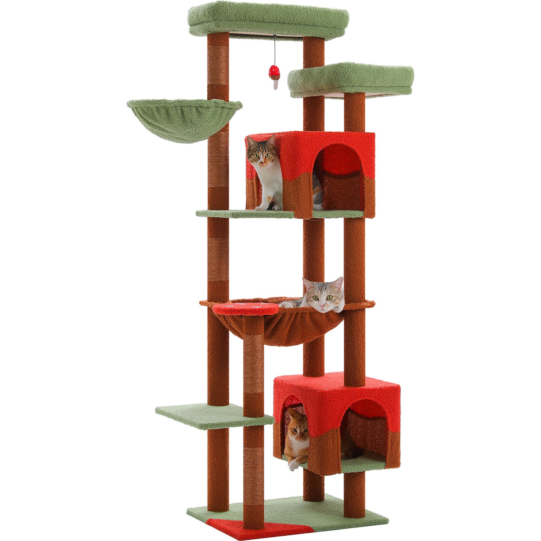 PAWZ Road 69-in Indoor Mushroom Cat Climbing Tree Tower with Scratching Posts & Big Hammock, Brown