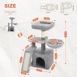 PAWZ Road 32-in Cat Tree Tower Condo with Sisal Scratching Ramp & Cozy Hammock, Grey slide 2 of 7