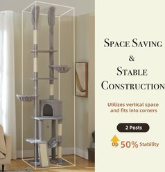 PAWZ Road Floor to Ceiling Cat Tower with Adjustable Height 7 Tiers Climbing Tower with Cozy Hammocks, 5 Platforms & Scratching Posts, Grey slide 2 of 8