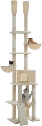 PAWZ Road Floor to Ceiling Cat Tower with Adjustable Height 7 Tiers Climbing Tower with Cozy Hammocks, 5 Platforms & Scratching Posts, Beige