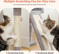 PAWZ Road Multi-Level 64-in Cat Tree Tower with 2 Soft Top Perches, 2 Caves & 5 Sisal Scratching Posts, Grey slide 2 of 9