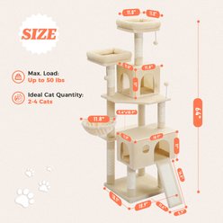 PAWZ Road Multi-Level 64-in Cat Tree Tower with 2 Soft Top Perches, 2 Caves & 5 Sisal Scratching Posts, Beige slide 2 of 9