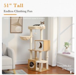 PAWZ Road 51-in Cat Tree Wooden Cat Tower with 2 Condos, Spacious Perch,Soft Hammock & Totally Wrapped Sisal Posts, Beige slide 2 of 9