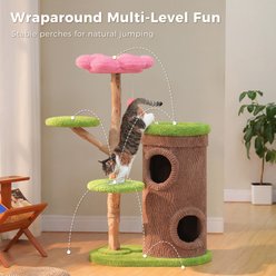 PAWZ Road Modern 53.5-in Wood Cat Tree with Flower Perch with Natural Solid Wood Scratching Post, Brown slide 2 of 8