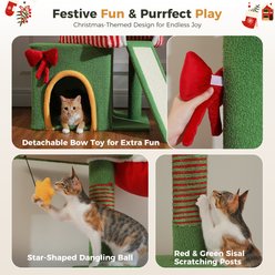 PAWZ Road Floor to Ceiling Cat Tree Tower Adjustable Height 83 to 108-in with 3 Large Condos, Cozy Hammock & Thick Scratching Posts, Red slide 2 of 9