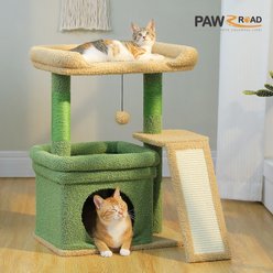 PAWZ Road Small Cat Tree Tower with Wide Top Perch, Private Cat Condo & Sisal Scratching Post, Green slide 2 of 9