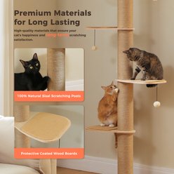 PAWZ Road 5-Tier Adjustable Height Floor to Ceiling Sturdy Wooden Tall Cat Climbing Tower with 4.1-in Thick Scratching Posts, Beige slide 2 of 9