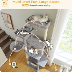 PAWZ Road 73-in Tall Cat Tree Tower with Large Padded Perch, 2 Spacious Hammocks, Scratching Posts, X-Large Plush Cat Condo, Grey slide 2 of 9