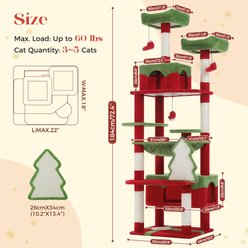PAWZ Road 72-in Tall Christmas Cat Tower with 2 Perches, 2 Condos & Spacious Hammock, Red slide 2 of 8