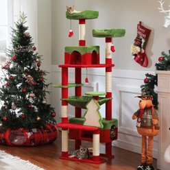 PAWZ Road 72-in Tall Christmas Cat Tower with 2 Perches, 2 Condos & Spacious Hammock, Red