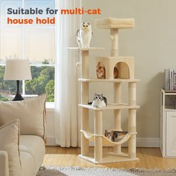 PAWZ Road 56.3-in Multi-Level Cat Tree Tower with 2 Top Perches, Cat Condo & Sisal-Covered Scratching Post, Beige slide 2 of 9