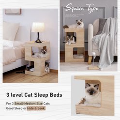 PAWZ Road Multi-Level 24-in Modern Cat Tree Condo with Scratcher, Soft Cushion, Scratching Mat & Ball Toys, Beige slide 2 of 9