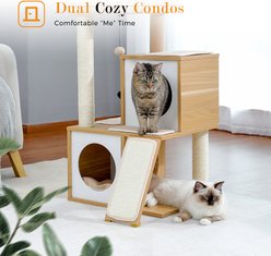 PAWZ Road 35-in Wooden Cat Tower with Double Condos, Spacious Perch & Fully Wrapped Scratching Sisal Posts, Beige slide 2 of 9