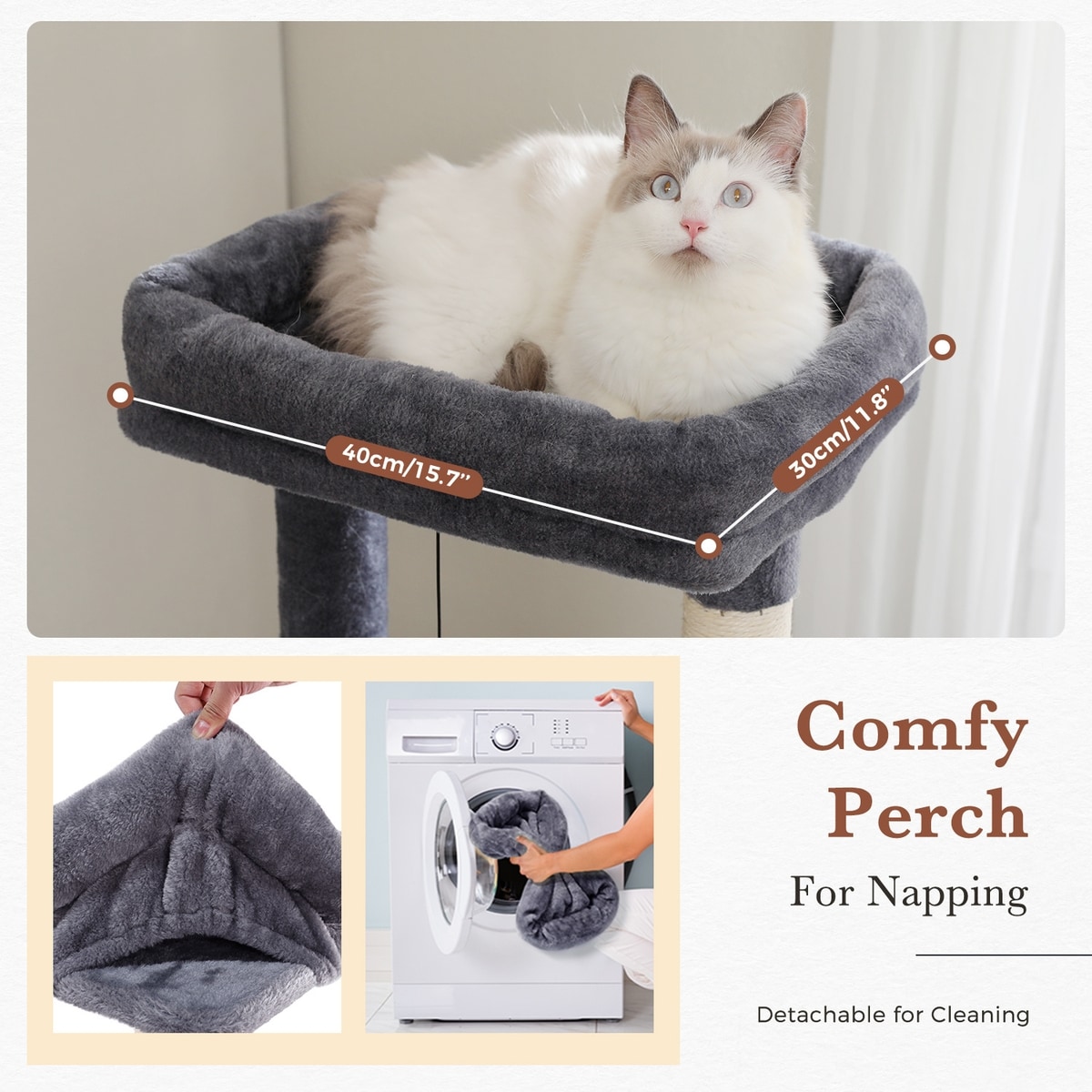 PAWZ ROAD 60-in Cat Tree Cat Tower with 2 Condos, Spacious Perch, Cozy ...