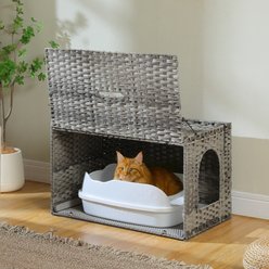 PAWZ Road Rattan Cat Litter Box Enclosure X-Large Hidden Litter Box by Handwoven Wicker, Grey