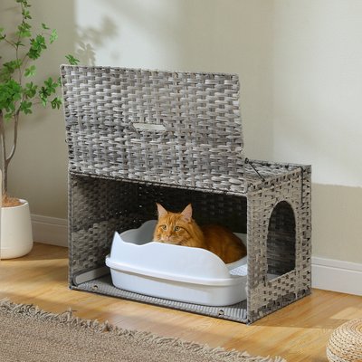 PAWZ Road PAWZ Road Rattan Cat Litter Box Enclosure X-Large Hidden Litter Box by Handwoven Wicker, Grey
