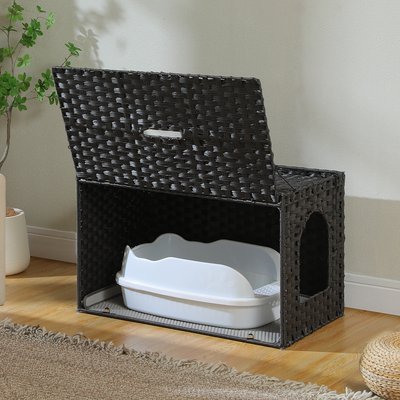 PAWZ Road PAWZ Road Rattan Cat Litter Box Enclosure X-Large Hidden Litter Box by Handwoven Wicker, Black