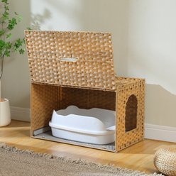 PAWZ Road Rattan Cat Litter Box Enclosure X-Large Hidden Litter Box by Handwoven Wicker, Beige