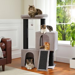 PAWZ Road 45-in Heavy Duty Cat Tower with Sisal Scratching Ramp & 2 Condo, Black