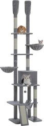 PAWZ Road Floor to Ceiling Cat Tower with Adjustable Height 7 Tiers Climbing Tower with Cozy Hammocks, 5 Platforms & Scratching Posts, Grey