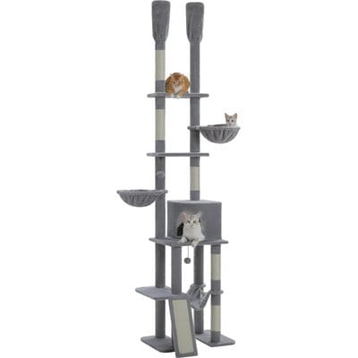 PAWZ Road PAWZ Road Floor to Ceiling Cat Tower with Adjustable Height 7 Tiers Climbing Tower with Cozy Hammocks, 5 Platforms & Scratching Posts, Grey