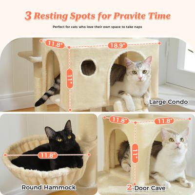 Show full view: PAWZ Road Multi-Level 64-in Cat Tree Tower with 2 Soft Top Perches, 2 Caves & 5 Sisal Scratching Posts, Beige slide 8 of 10