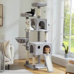 PAWZ Road Multi-Level 64-in Cat Tree Tower with 2 Soft Top Perches, 2 Caves & 5 Sisal Scratching Posts, Grey