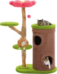 PAWZ Road Modern 53.5-in Wood Cat Tree with Flower Perch with Natural Solid Wood Scratching Post, Brown