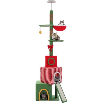 PAWZ Road PAWZ Road Floor to Ceiling Cat Tree Tower Adjustable Height 83 to 108-in with 3 Large Condos, Cozy Hammock & Thick Scratching Posts, Red