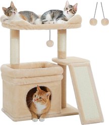 PAWZ Road Small Cat Tree Tower with Wide Top Perch, Private Cat Condo & Sisal Scratching Post, Beige