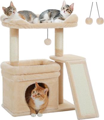 PAWZ ROAD Small Cat Tree Tower with Wide Top Perch, Private Cat Condo &  Sisal Scratching Post, Beige - Chewy.com