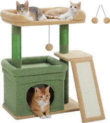 PAWZ Road Small Cat Tree Tower with Wide Top Perch, Private Cat Condo & Sisal Scratching Post, Green