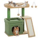 PAWZ Road Small Cat Tree Tower with Wide Top Perch, Private Cat Condo & Sisal Scratching Post, Green