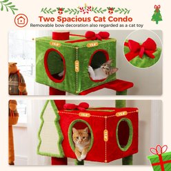PAWZ Road 90.9 to 107.8-in Floor to Ceiling Christmas Cat Tree with 2 Spacious Condos & Sisal-Covered Scratching Post, Red slide 2 of 7
