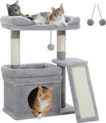 PAWZ Road Small Cat Tree Tower with Wide Top Perch, Private Cat Condo & Sisal Scratching Post, Grey