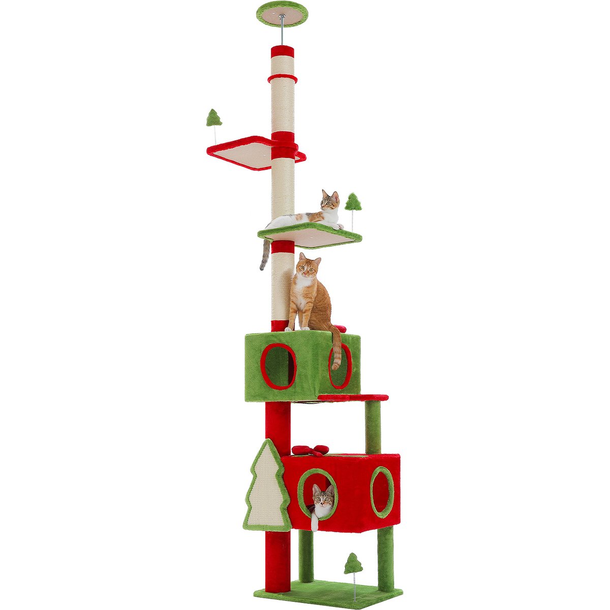 PAWZ Road 90.9 to 107.8-in Floor to Ceiling Christmas Cat Tree with 2 Spacious Condos & Sisal-Covered Scratching Post, Red