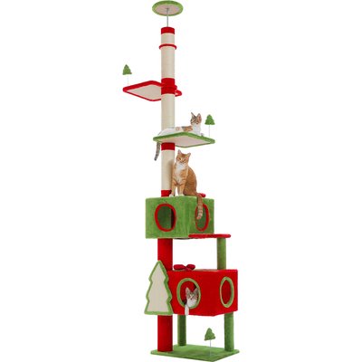 PAWZ Road PAWZ Road 90.9 to 107.8-in Floor to Ceiling Christmas Cat Tree with 2 Spacious Condos & Sisal-Covered Scratching Post, Red