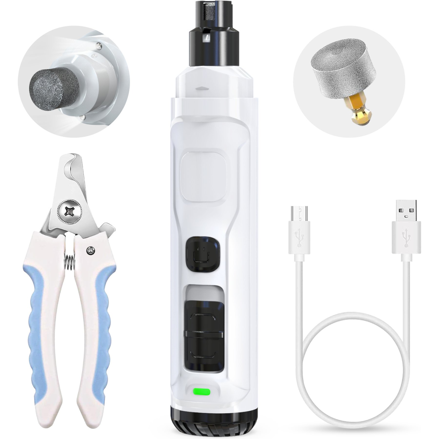PETSPARX Low Noise Motor Rechargeable Dog Nail Grinder Kit, White