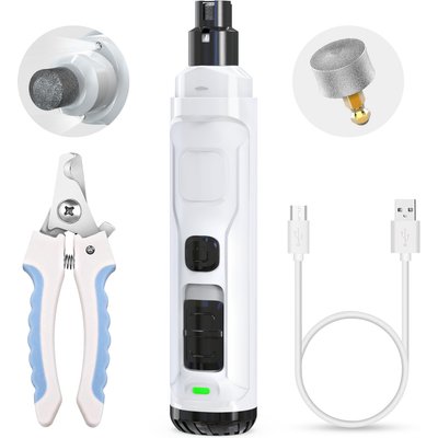 PETSPARX PETSPARX Low Noise Motor Rechargeable Dog Nail Grinder Kit, White