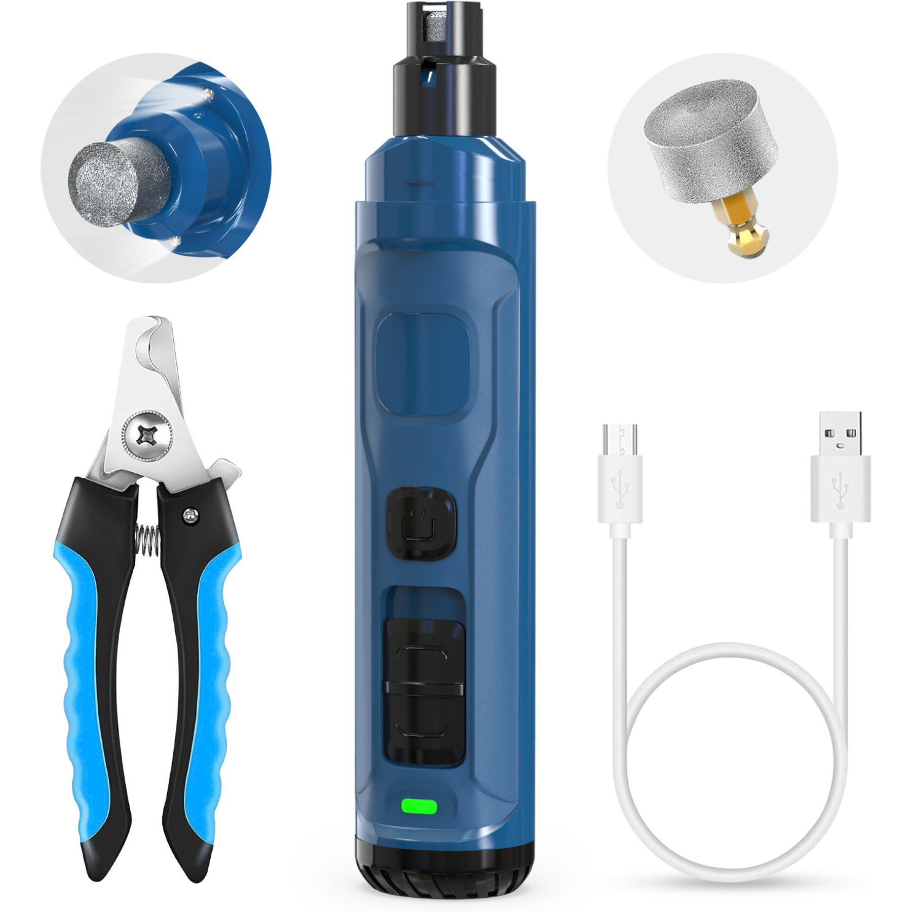 PETSPARX Low Noise Motor Rechargeable Dog Nail Grinder Kit, Dark Blue