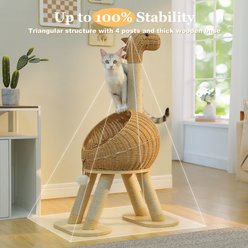 PAWZ Road 46-in Modern Large Rattan Cat Tree Dinosaur Tower with Scratching Post, Beige slide 2 of 9
