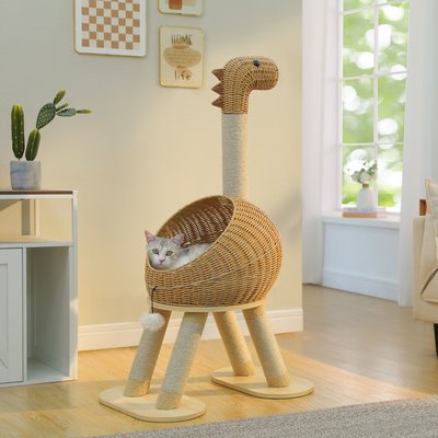 PAWZ Road PAWZ Road 46-in Modern Large Rattan Cat Tree Dinosaur Tower with Scratching Post, Beige