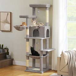PAWZ Road 73-in Tall Cat Tree Tower with Large Padded Perch, 2 Spacious Hammocks, Scratching Posts, X-Large Plush Cat Condo, Grey