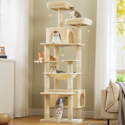 PAWZ Road Heavy Duty 81-in Tall Cat Tower with Spacious Hammock, X-Large Condo with 7 Scratching Posts, Beige