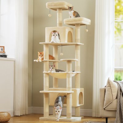 PAWZ Road PAWZ Road Heavy Duty 81-in Tall Cat Tower with Spacious Hammock, X-Large Condo with 7 Scratching Posts, Beige