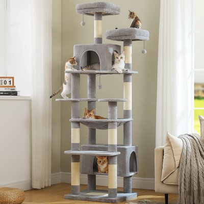 PAWZ Road PAWZ Road Heavy Duty 81-in Tall Cat Tower with Spacious Hammock, X-Large Condo with 7 Scratching Posts, Grey