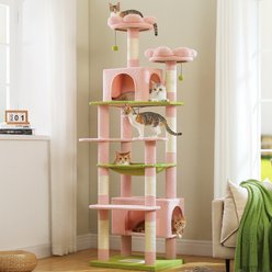 PAWZ Road 81-in Flower Cat Tree Tower with Spacious Hammock, X-Large Condo with 7 Scratching Posts, Pink