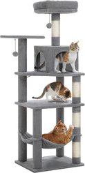 PAWZ Road 56.3-in Multi-Level Cat Tower with 2 Top Perches, Cat Condo & Sisal-Covered Scratching Post, Grey